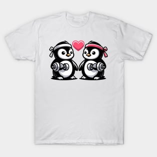 Penguin Couple Pumping Iron T-Shirt